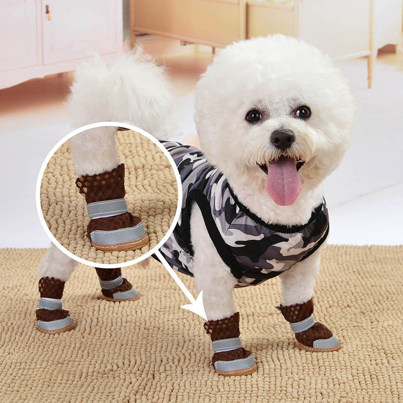 Summer Breathable Non-Slip Pet Shoes Reflective Mesh Hollowed Out Comfortable Than Bear Small Dog Foot Cover Dog Supplies