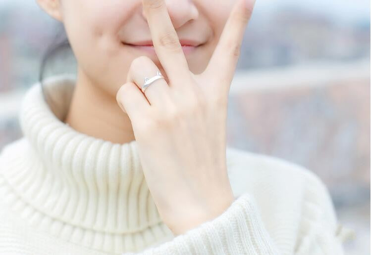 Shuangshuo Silver Plated Fashion Simple Jewelry Lovely Lucky Cat Ring Cute Animal Rings for Women Party Gifts