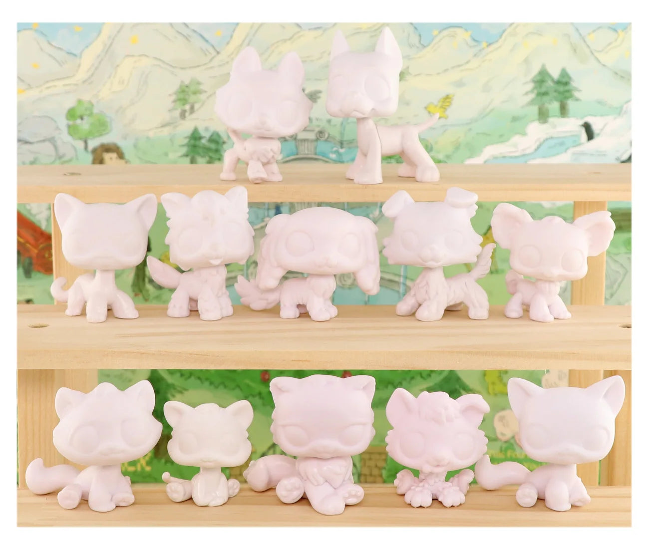 Minilpsshop Bobble Head Toy Custom Pet White Bases Pack 12pcs White Molds DIY Toys Kids Play Cat Dog for LPS