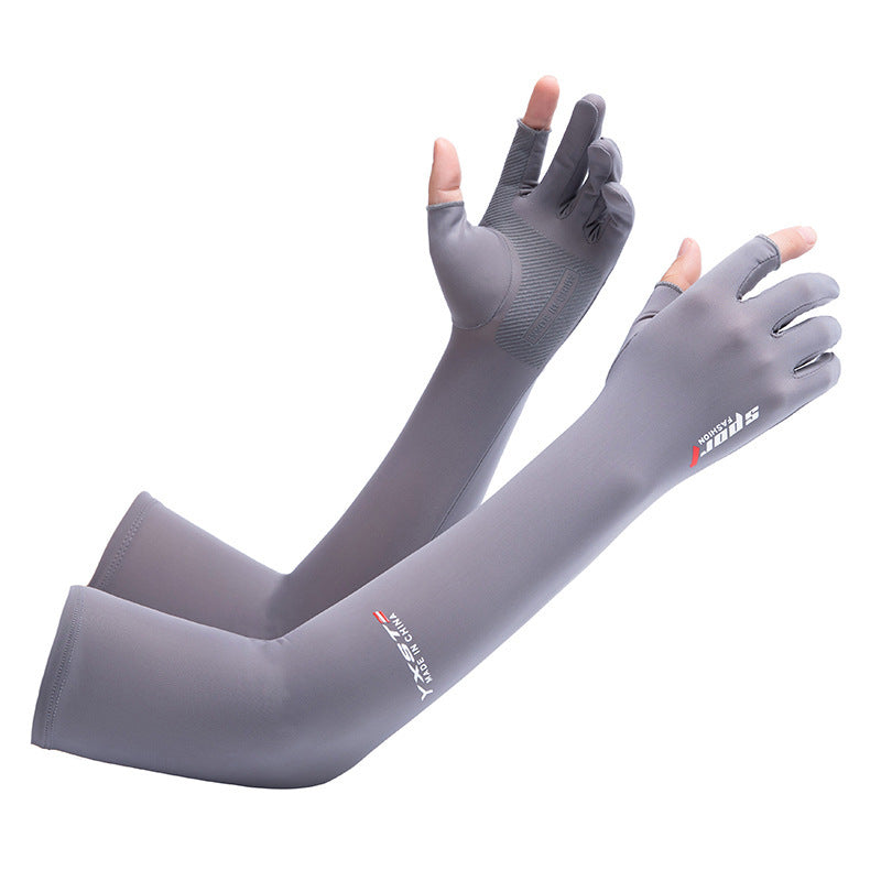 Sunscreen Gloves Men's Ice Silk Arm Guard Sleeves Summer Driving Non-Slip Outdoor Fishing Ice Sleeve Two-Finger Gloves