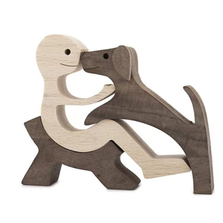 wooden dog and family member ornaments animal decorations creative desktop decoration custom children toys
