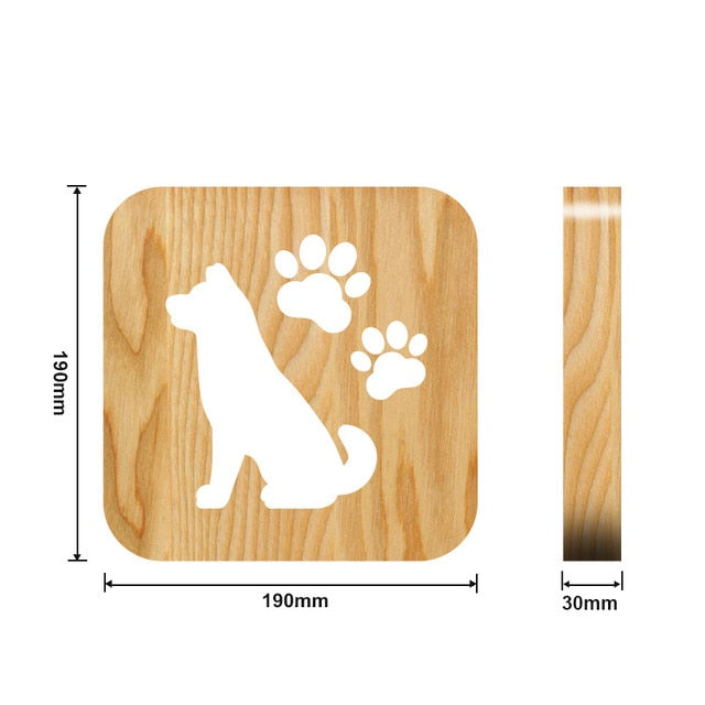 Wooden Dog Paw Cat Animal Night Light French Bulldog Luminaria 3D Lamp USB Powered Desk Lights