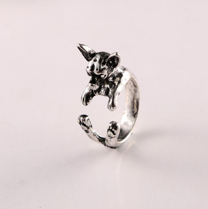 Vintage Chihuahua dog Ring Cute Animal Anel Retro Alloy Bulldog adjustable ings Anillos Mujer Men's Bijoux