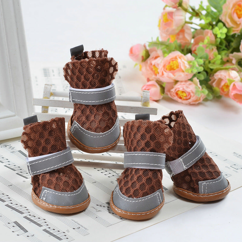 Summer Breathable Non-Slip Pet Shoes Reflective Mesh Hollowed Out Comfortable Than Bear Small Dog Foot Cover Dog Supplies