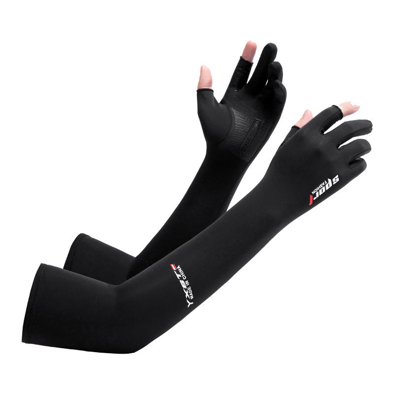 Sunscreen Gloves Men's Ice Silk Arm Guard Sleeves Summer Driving Non-Slip Outdoor Fishing Ice Sleeve Two-Finger Gloves
