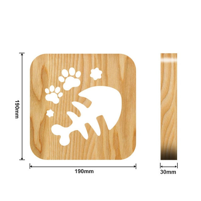 Wooden Dog Paw Cat Animal Night Light French Bulldog Luminaria 3D Lamp USB Powered Desk Lights