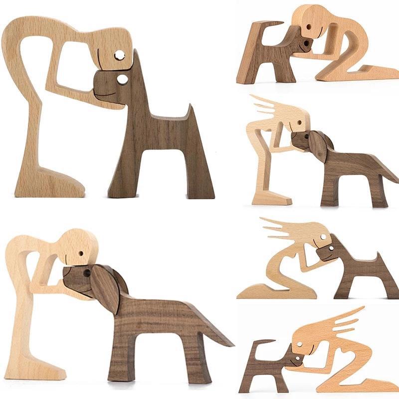 wooden dog and family member ornaments animal decorations creative desktop decoration custom children toys