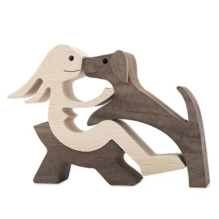 wooden dog and family member ornaments animal decorations creative desktop decoration custom children toys