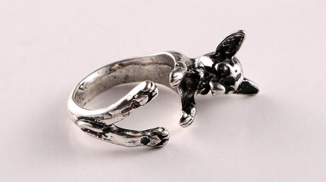 Vintage Chihuahua dog Ring Cute Animal Anel Retro Alloy Bulldog adjustable ings Anillos Mujer Men's Bijoux
