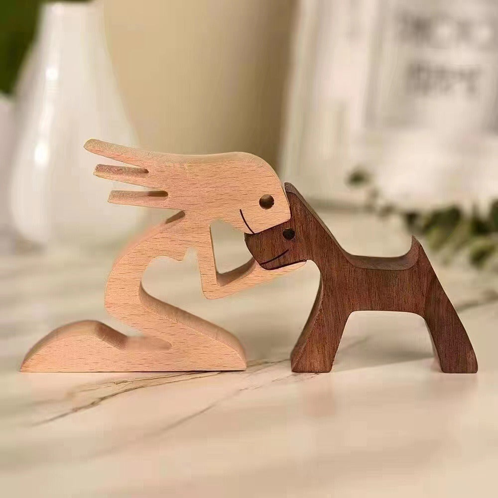 wooden dog and family member ornaments animal decorations creative desktop decoration custom children toys