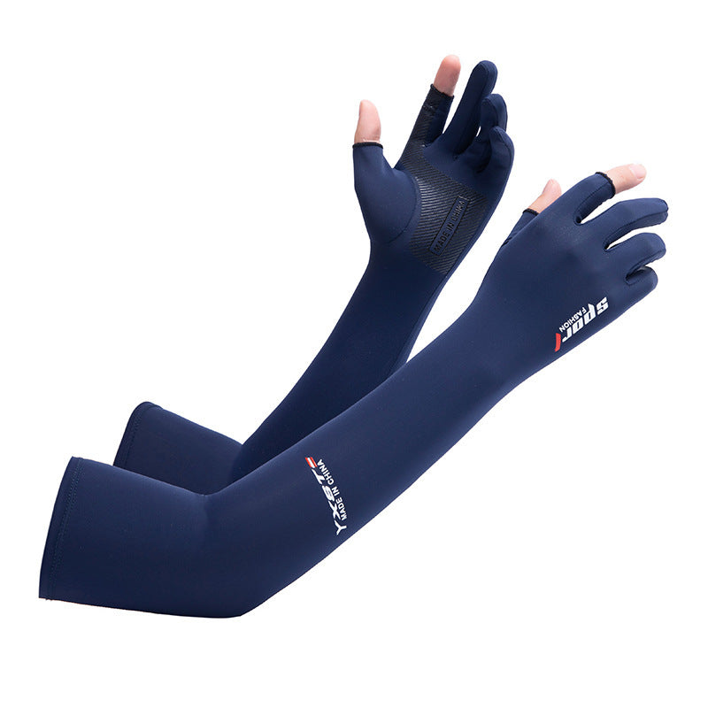 Sunscreen Gloves Men's Ice Silk Arm Guard Sleeves Summer Driving Non-Slip Outdoor Fishing Ice Sleeve Two-Finger Gloves