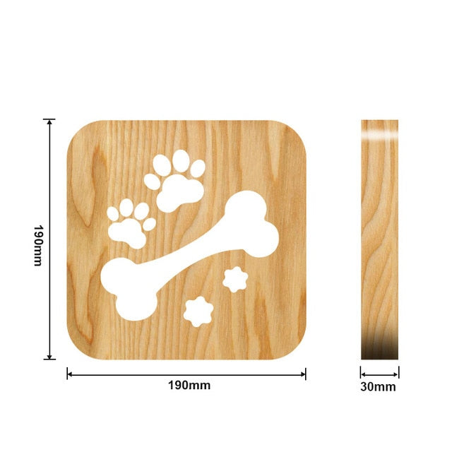 Wooden Dog Paw Cat Animal Night Light French Bulldog Luminaria 3D Lamp USB Powered Desk Lights