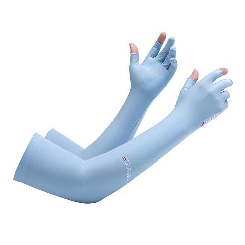 Sunscreen Gloves Men's Ice Silk Arm Guard Sleeves Summer Driving Non-Slip Outdoor Fishing Ice Sleeve Two-Finger Gloves