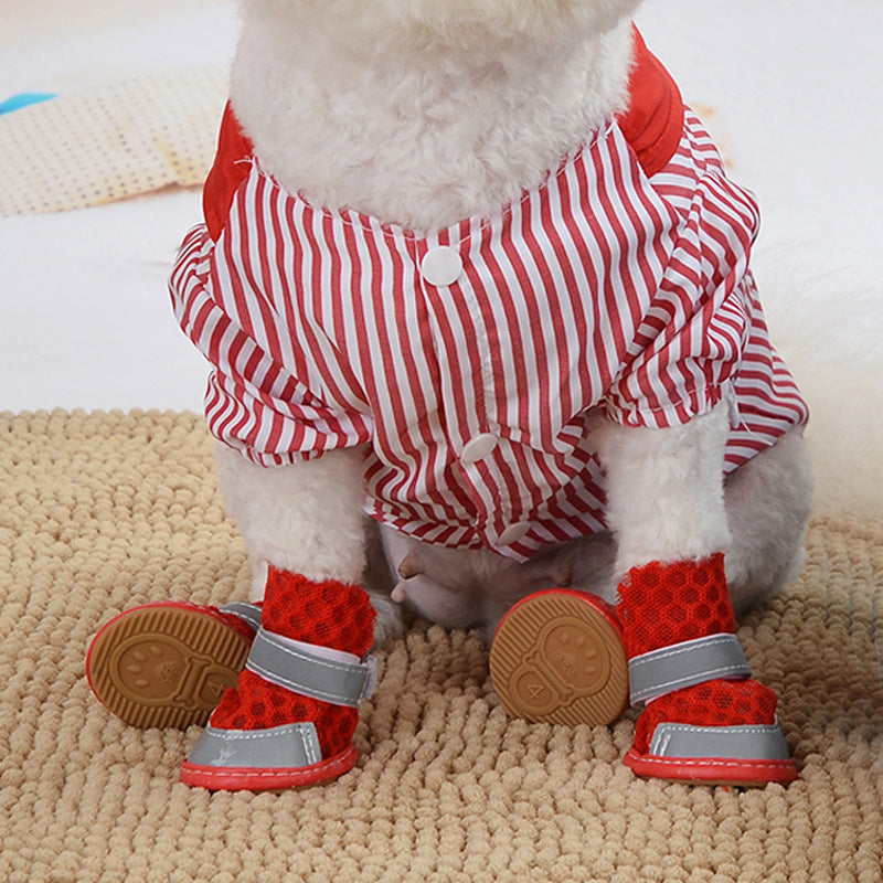 Summer Breathable Non-Slip Pet Shoes Reflective Mesh Hollowed Out Comfortable Than Bear Small Dog Foot Cover Dog Supplies