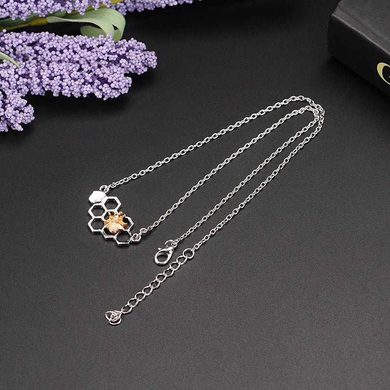 Silver Necklaces for Women Girl Heart Honeycomb Bee Animal Pendant Choker Necklace Jewelry