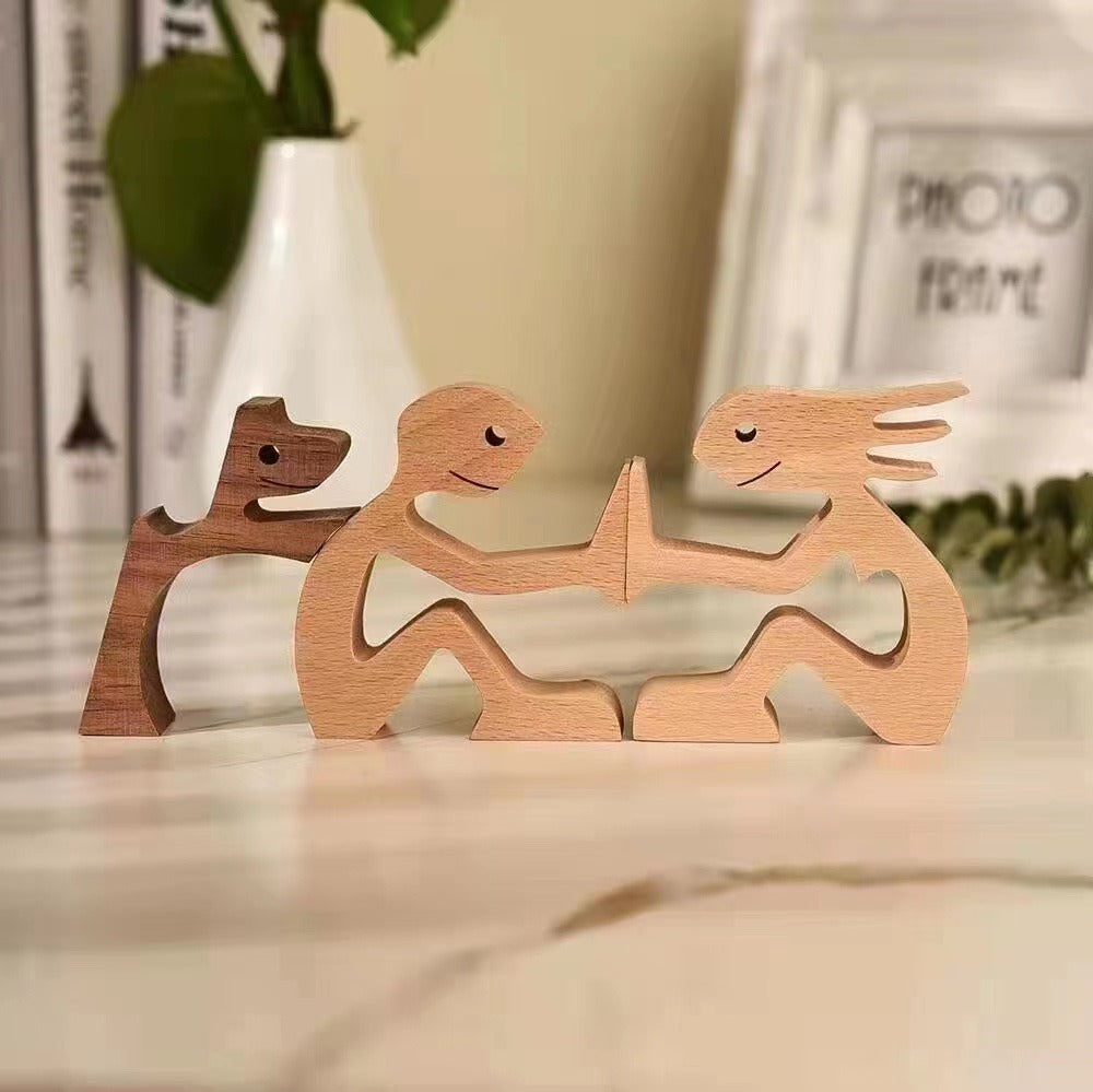 wooden dog and family member ornaments animal decorations creative desktop decoration custom children toys