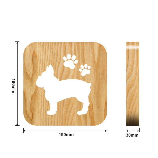 Wooden Dog Paw Cat Animal Night Light French Bulldog Luminaria 3D Lamp USB Powered Desk Lights