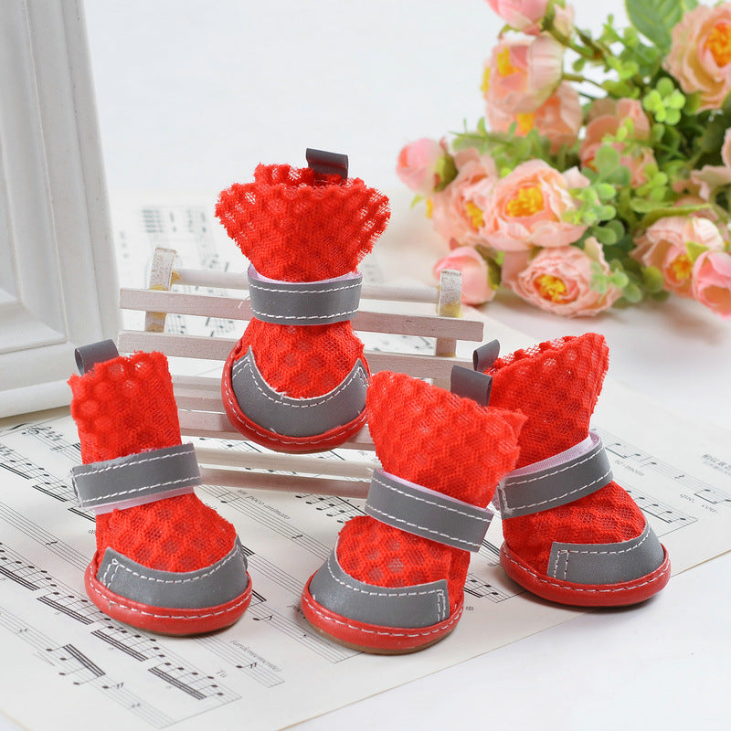 Summer Breathable Non-Slip Pet Shoes Reflective Mesh Hollowed Out Comfortable Than Bear Small Dog Foot Cover Dog Supplies