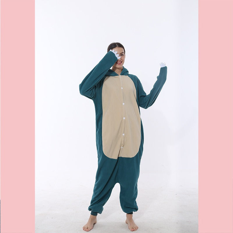 New Animal Cartoon One Piece Pajamas Kabi Beast Polar Fleece Couple Home Clothing Women's Nightgown