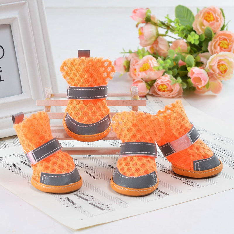 Summer Breathable Non-Slip Pet Shoes Reflective Mesh Hollowed Out Comfortable Than Bear Small Dog Foot Cover Dog Supplies