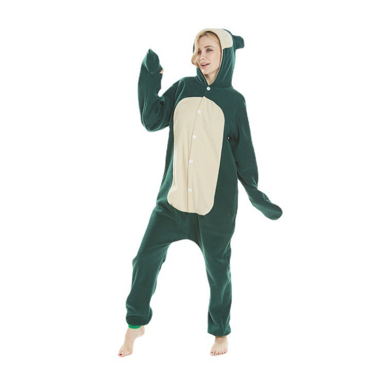 New Animal Cartoon One Piece Pajamas Kabi Beast Polar Fleece Couple Home Clothing Women's Nightgown
