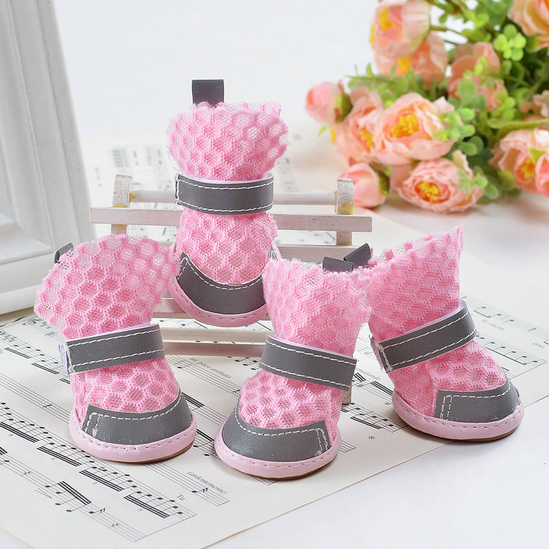 Summer Breathable Non-Slip Pet Shoes Reflective Mesh Hollowed Out Comfortable Than Bear Small Dog Foot Cover Dog Supplies