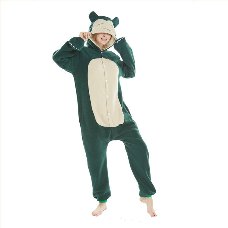 New Animal Cartoon One Piece Pajamas Kabi Beast Polar Fleece Couple Home Clothing Women's Nightgown