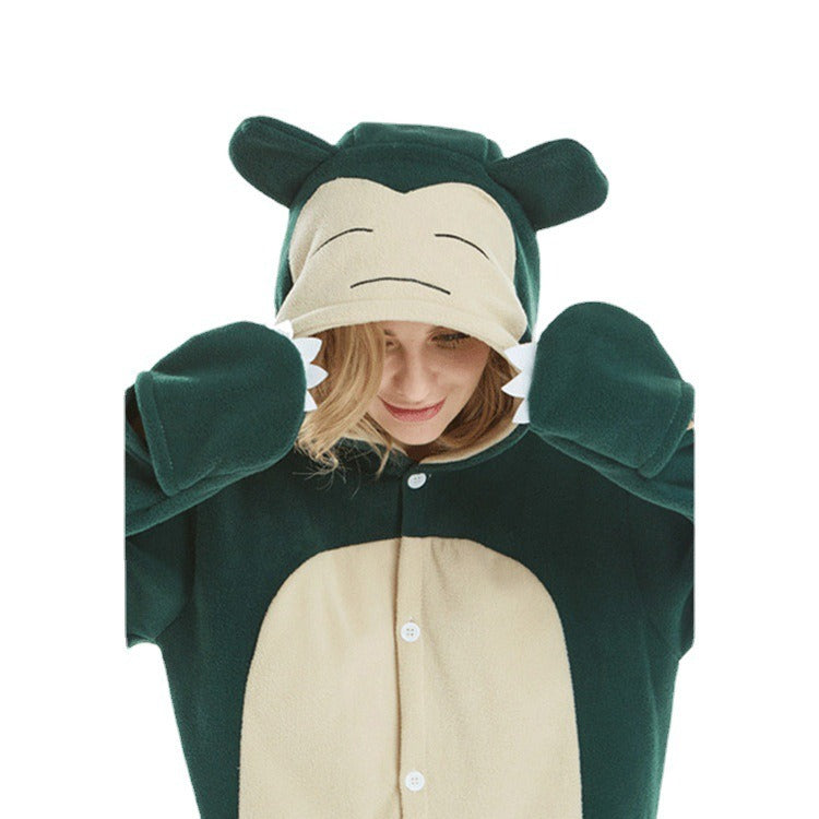 New Animal Cartoon One Piece Pajamas Kabi Beast Polar Fleece Couple Home Clothing Women's Nightgown