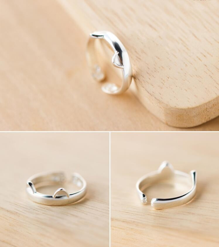 Shuangshuo Silver Plated Fashion Simple Jewelry Lovely Lucky Cat Ring Cute Animal Rings for Women Party Gifts