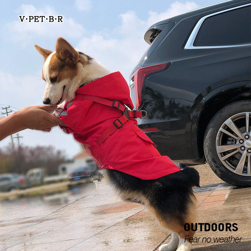 1AaB Pet Raincoat Dog All-Weather Raincoat Pu Outdoor Reflective Pet Poncho