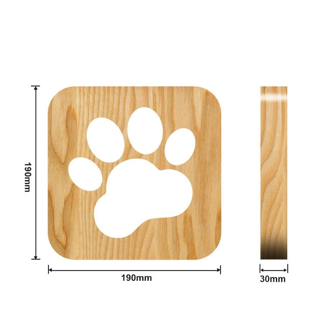 Wooden Dog Paw Cat Animal Night Light French Bulldog Luminaria 3D Lamp USB Powered Desk Lights