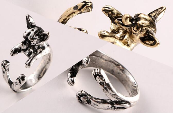 Vintage Chihuahua dog Ring Cute Animal Anel Retro Alloy Bulldog adjustable ings Anillos Mujer Men's Bijoux
