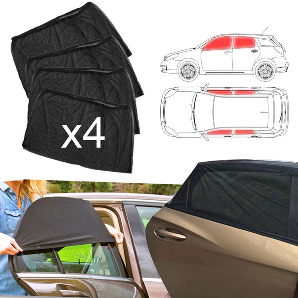 SALE 4pcs Car Front & Rear Side Window Sun Visor Shade Mesh Cover Sunshade insulation anti-mosquito Fabric Shield UV Protector