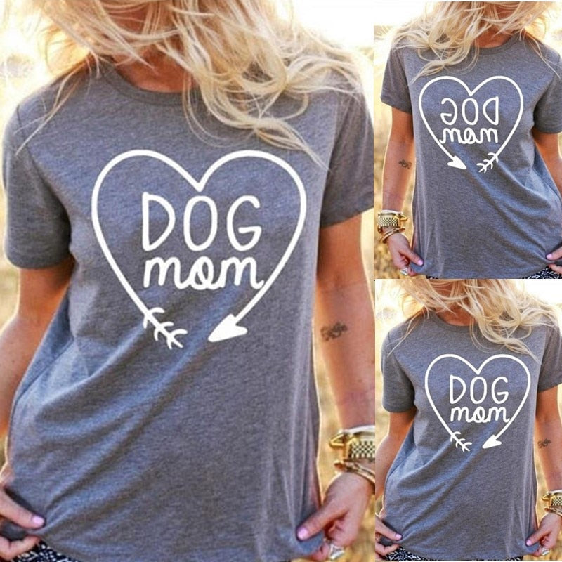 123ba Dog Mom T Shirt for Animal Lovers T-Shirts Short Sleeve Lady Top Shirts Women Tops Tees