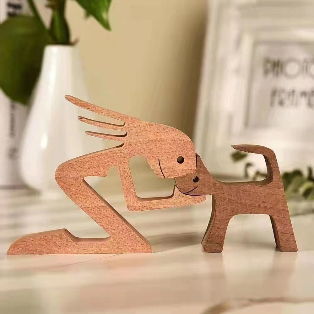 wooden dog and family member ornaments animal decorations creative desktop decoration custom children toys