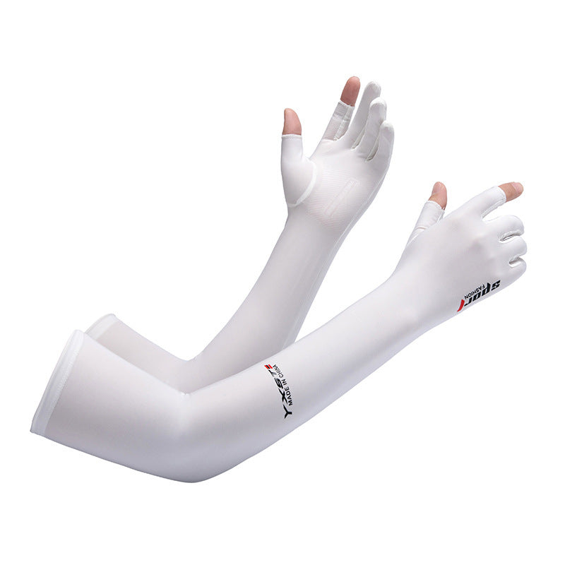 Sunscreen Gloves Men's Ice Silk Arm Guard Sleeves Summer Driving Non-Slip Outdoor Fishing Ice Sleeve Two-Finger Gloves