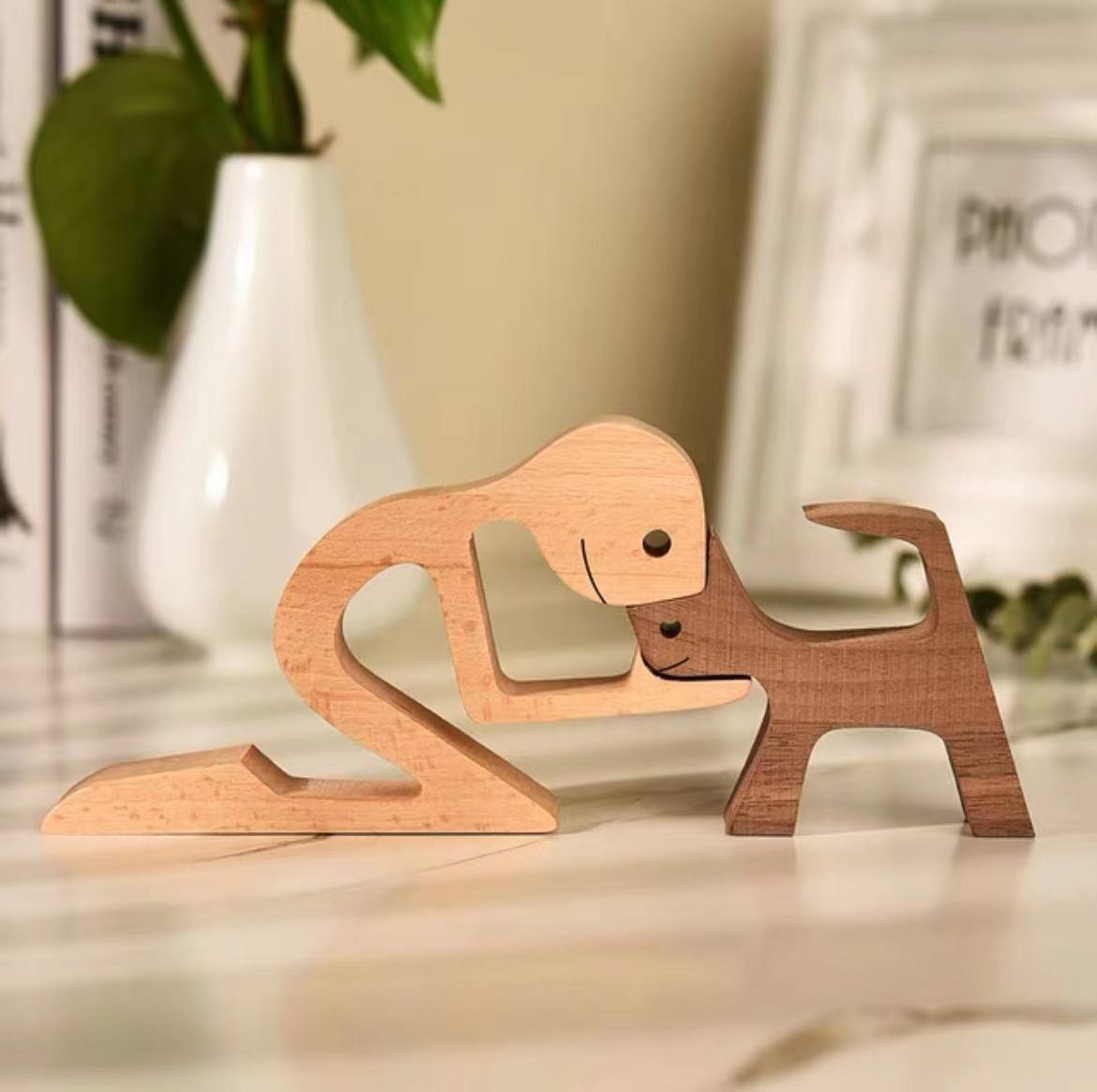 wooden dog and family member ornaments animal decorations creative desktop decoration custom children toys