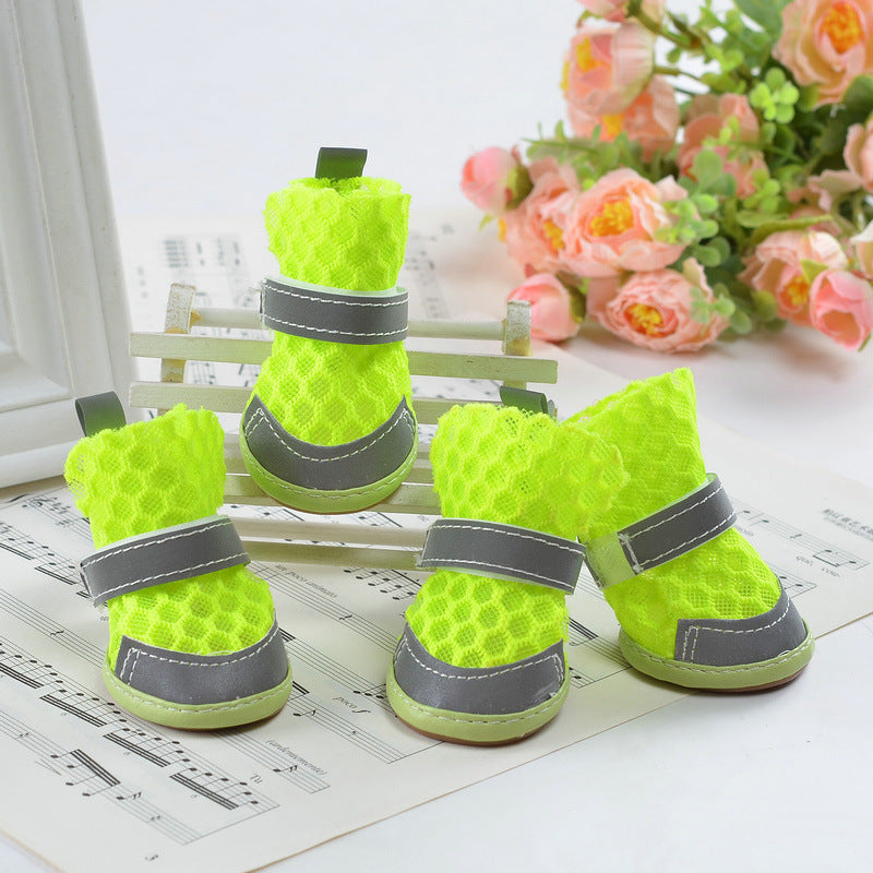Summer Breathable Non-Slip Pet Shoes Reflective Mesh Hollowed Out Comfortable Than Bear Small Dog Foot Cover Dog Supplies