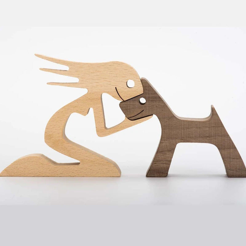 wooden dog and family member ornaments animal decorations creative desktop decoration custom children toys