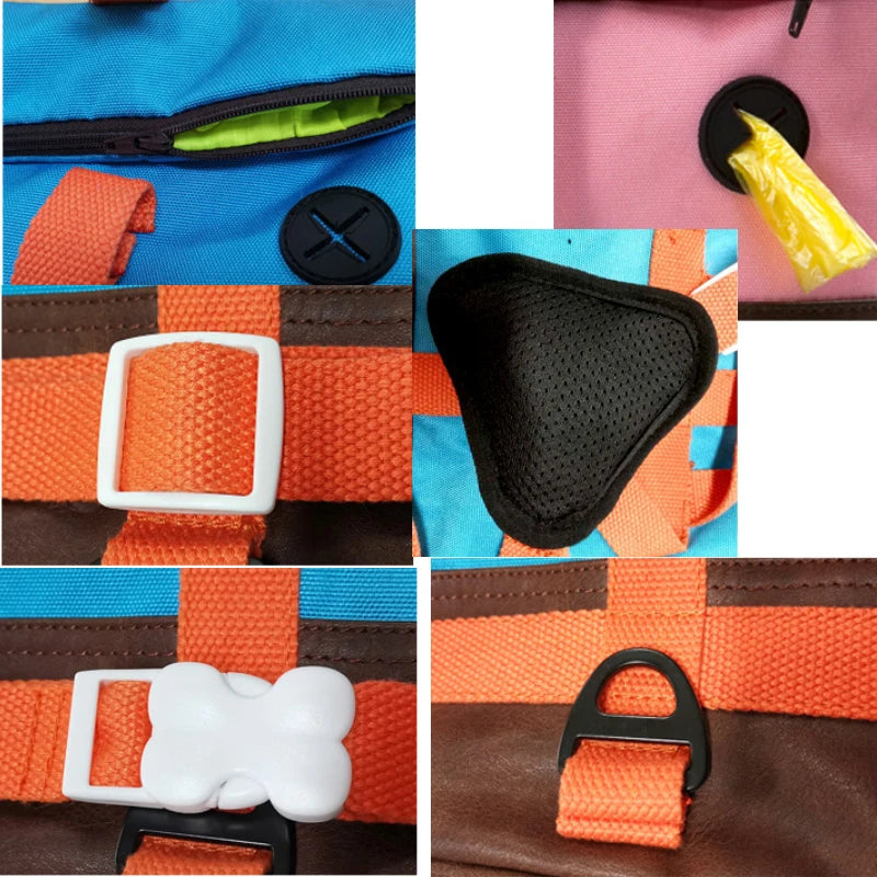 A Dog Harness Pet Puppy Backpack Breathable Adjustable Snack Bag Pet Puppy Harness Vest School Bag