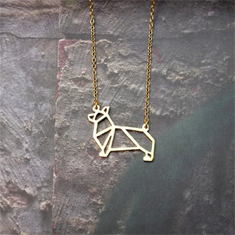 Newest Unique Origami Corgi Necklace Corgi Dog Necklace Geometric Origami Jewelry For Animal Lovers Gift