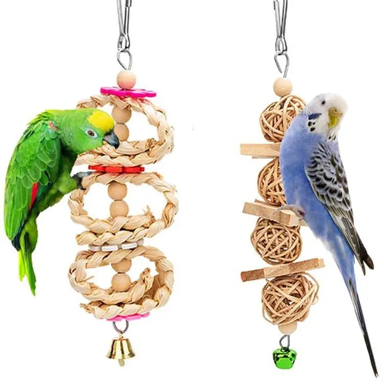 8pcs Pet Bird Toys Set Parrot Chewing Undyed Wooden Toys Environmental Healthy Swing Ladder Combination Toys for Bird Cage