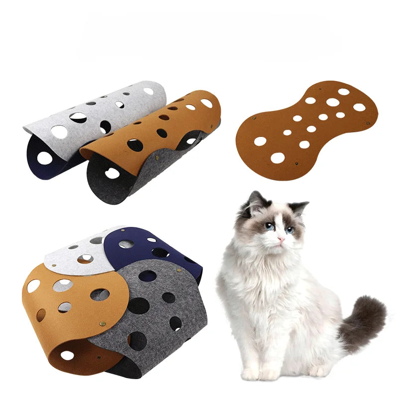 Felt cat tunnel pompom stitching cat tunnel deformable kitten nest foldable tube house tunnel pet interactive toy cat accessorie