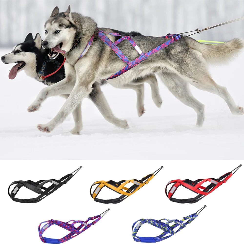 a34Dog Sled Harness Reflective Dog Weight Pulling Harnesses Adjustable Pet Training Sleding Harness For Medium Large Dogs Skijoring
