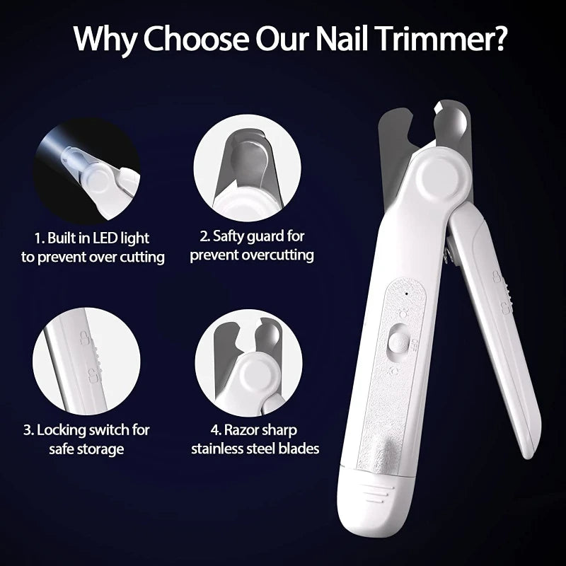Electric Pet Nail Clipper Dog Nail Clipper With LED Light Dog Nail Sharpener Pet Quiet Cat Claw Nail Grooming Tool Rechargeable