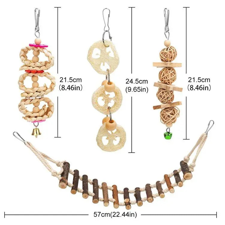 8pcs Pet Bird Toys Set Parrot Chewing Undyed Wooden Toys Environmental Healthy Swing Ladder Combination Toys for Bird Cage