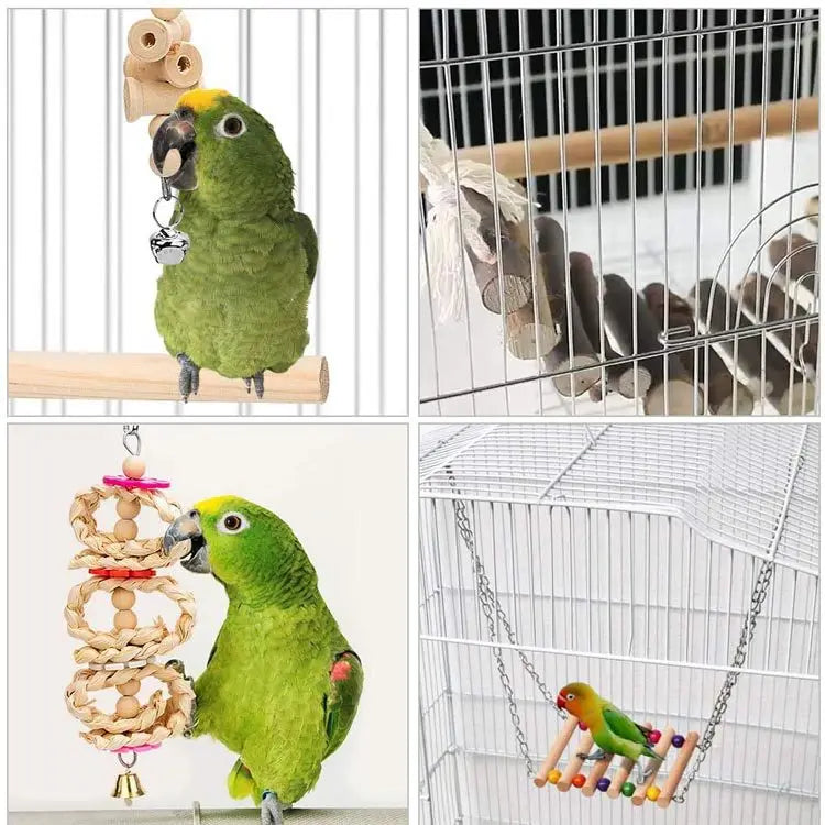 8pcs Pet Bird Toys Set Parrot Chewing Undyed Wooden Toys Environmental Healthy Swing Ladder Combination Toys for Bird Cage