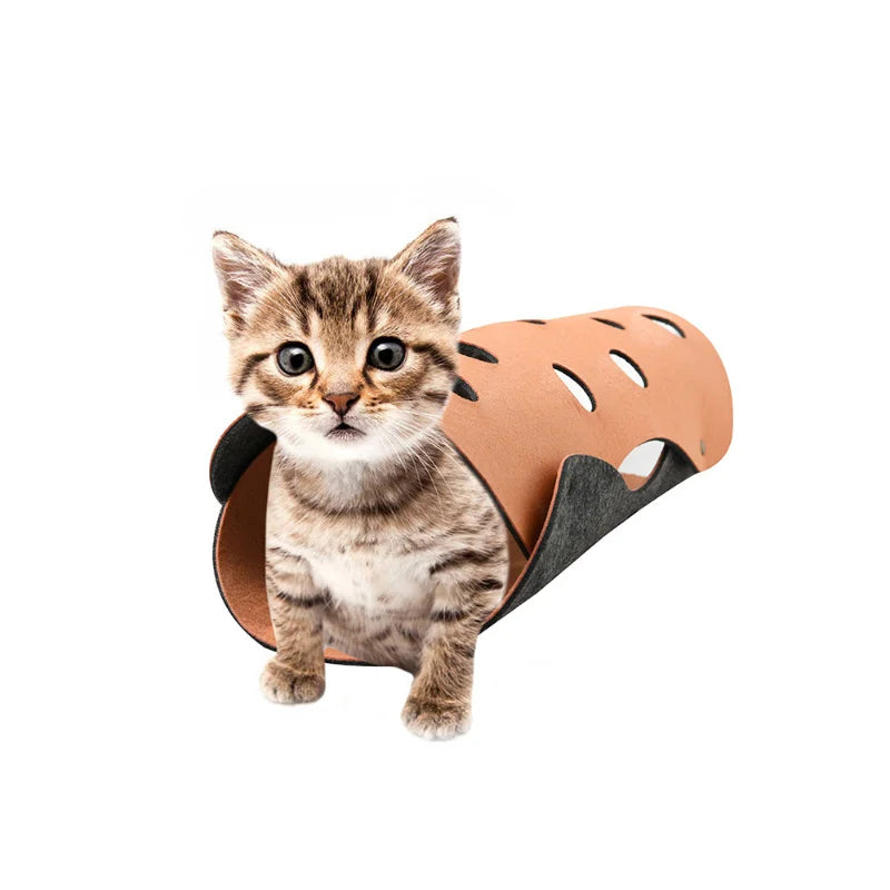 Felt cat tunnel pompom stitching cat tunnel deformable kitten nest foldable tube house tunnel pet interactive toy cat accessorie