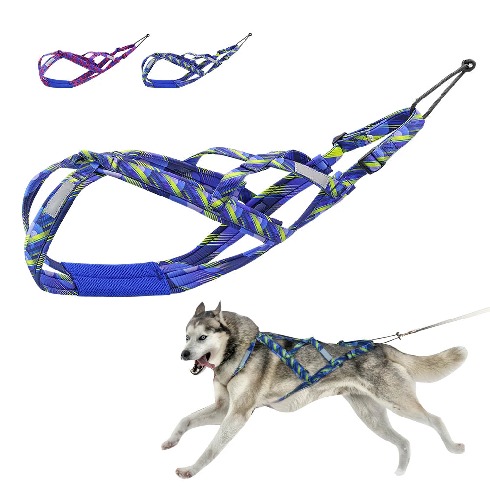 a34Dog Sled Harness Reflective Dog Weight Pulling Harnesses Adjustable Pet Training Sleding Harness For Medium Large Dogs Skijoring