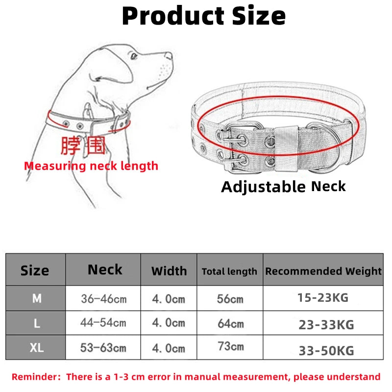 Durable Tactical Dogs Collar Leash Set Adjustable Military Pets Collars K9 German Shepherd Training Medium Large Dog Accessories